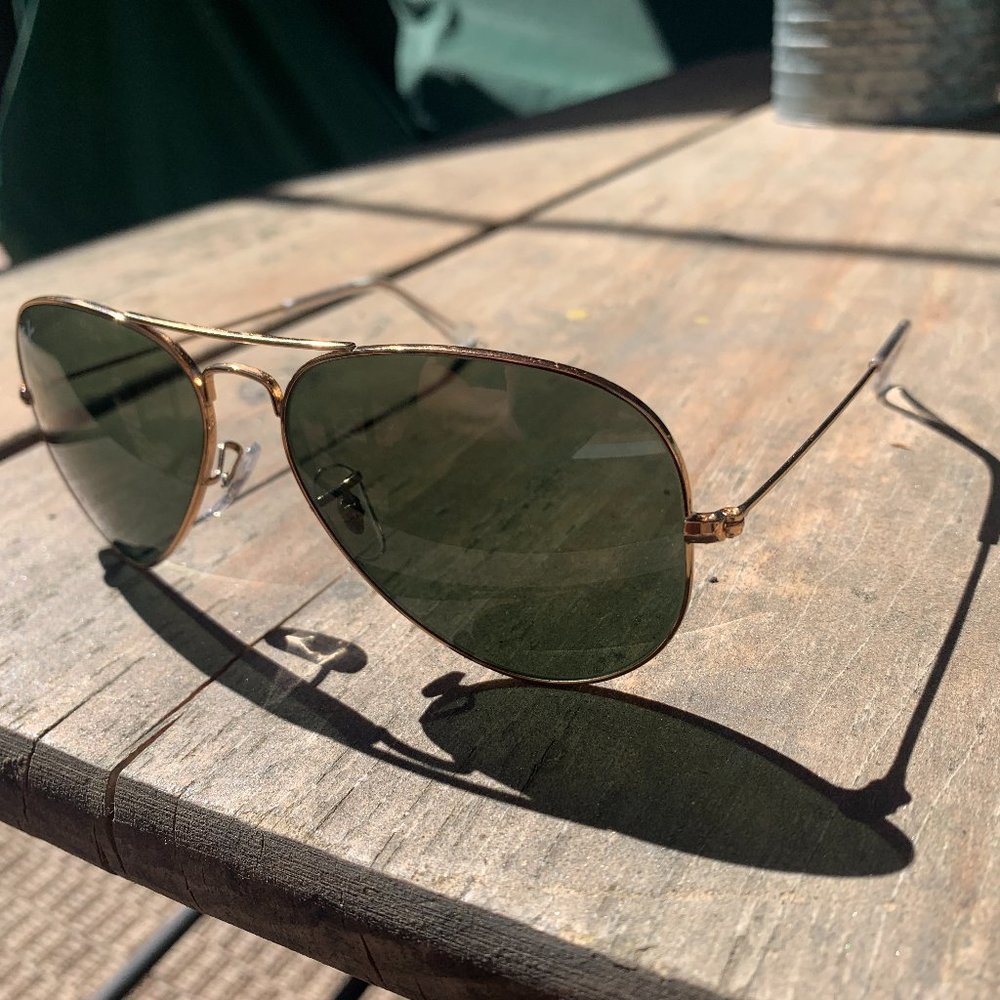 Ray Ban Classic Green and Gold Aviator Sunglasses 58 14